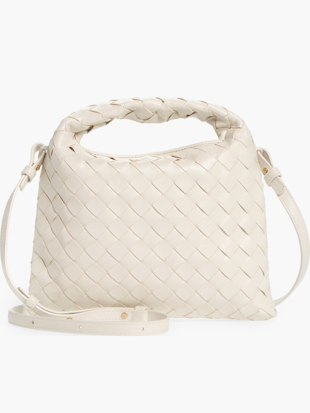 Bottega Veneta mini hop Intrecciato Woven Shoulder Bag in Cream